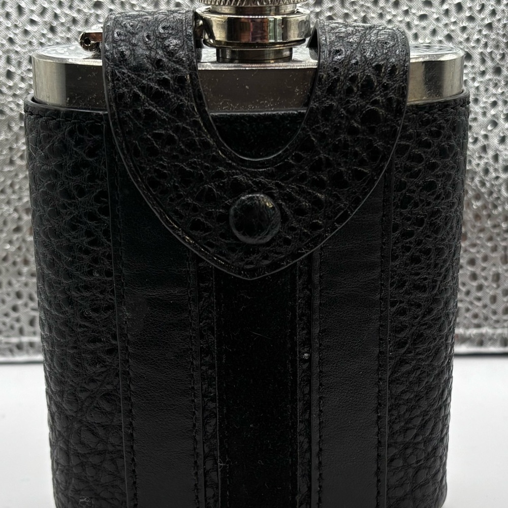 Coach Black Leather Flask Holder with Stainless Steel Flask